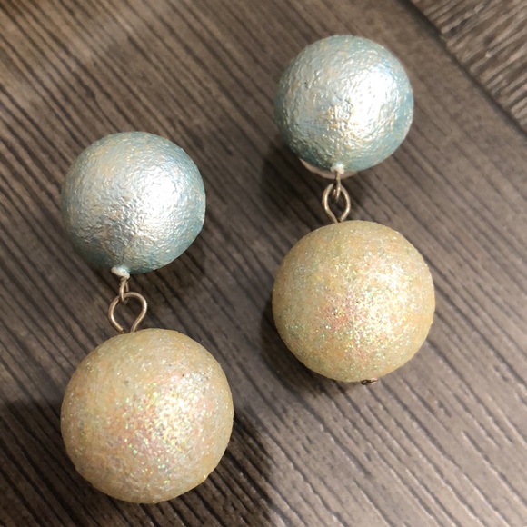 Vintage Light Blue Splatter & Glitter Bead / Ball Drop Earrings - Picture 2 of 13
